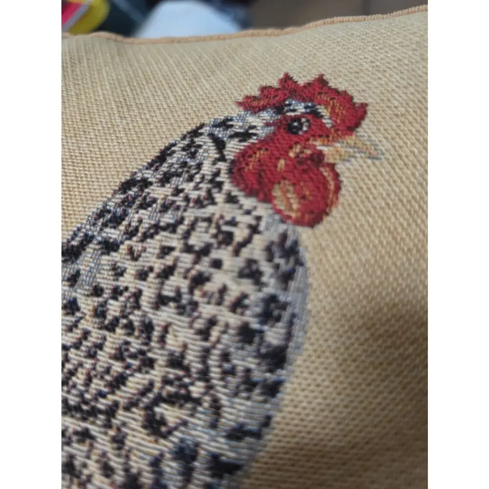 Rooster Needlepoint Pillow French Country 12x12 Beige Colors Farmhouse France